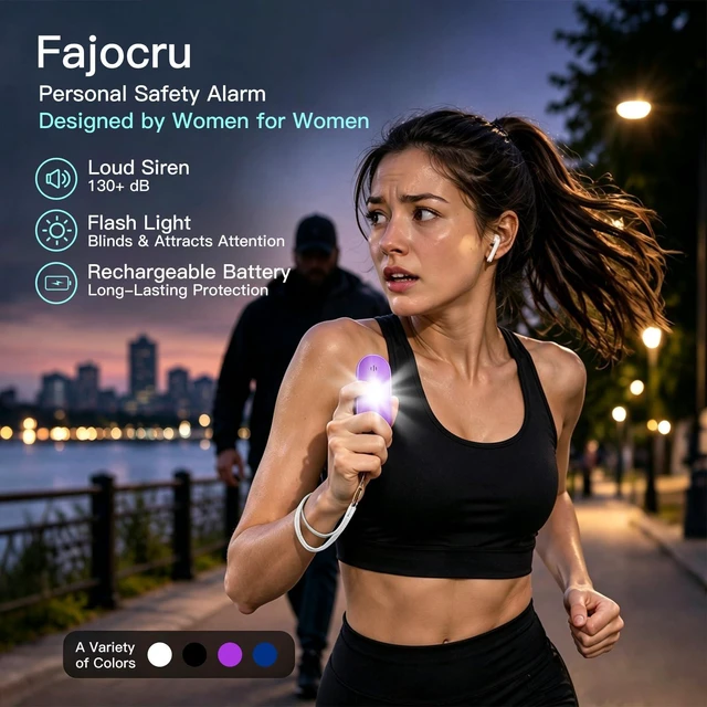 Alt view image 2 of 7 - Personal Safety Alarm for Women, 130dB Rechargeable Keychain Alarm with Bluetooth SOS Alerts, Dual Speakers, Strobe Light, Low Battery Reminder, USB-C Emergency Siren for Travel(Purple)