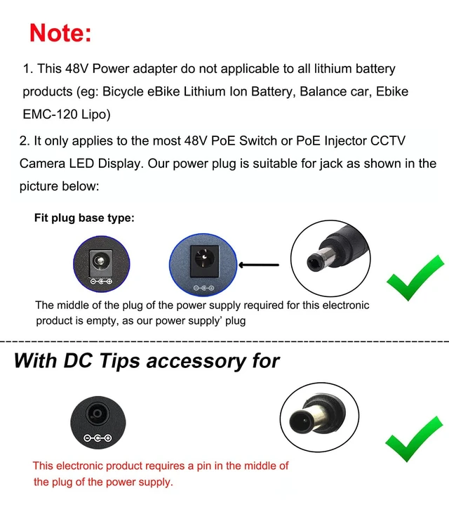 Alt view image 3 of 7 - 48V 3A Power Supply Adapter 144W Replacement 48V 2A 2.5A Power Cord AC DC 48 Volt 3 Amp, Output Adaptor Interface 5.5 x 2.5mm Plug, for PoE Switch PoE Injector Control Systems