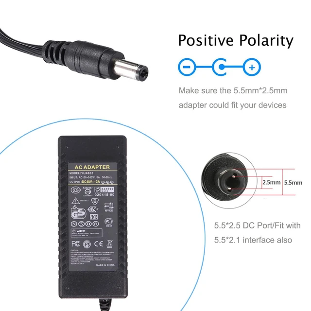 Alt view image 4 of 7 - 48V 3A Power Supply Adapter 144W Replacement 48V 2A 2.5A Power Cord AC DC 48 Volt 3 Amp, Output Adaptor Interface 5.5 x 2.5mm Plug, for PoE Switch PoE Injector Control Systems