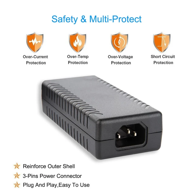 Alt view image 6 of 7 - 48V 3A Power Supply Adapter 144W Replacement 48V 2A 2.5A Power Cord AC DC 48 Volt 3 Amp, Output Adaptor Interface 5.5 x 2.5mm Plug, for PoE Switch PoE Injector Control Systems