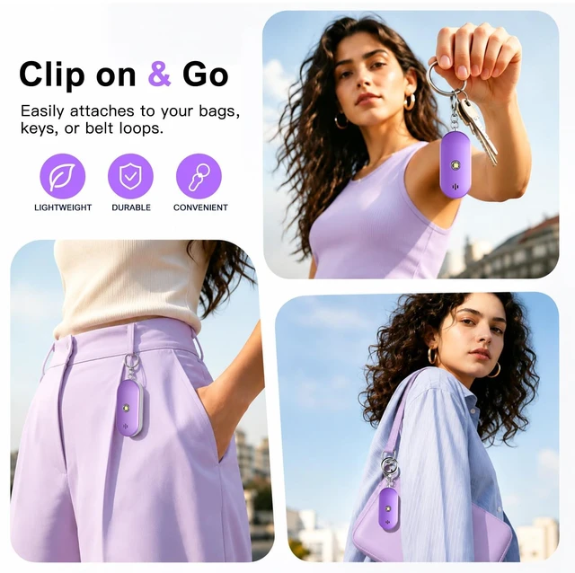 Alt view image 4 of 7 - Personal Safety Alarm for Women, 130dB Rechargeable Keychain Alarm with Bluetooth SOS Alerts, Dual Speakers, Strobe Light, Low Battery Reminder, USB-C Emergency Siren for Travel(Purple)