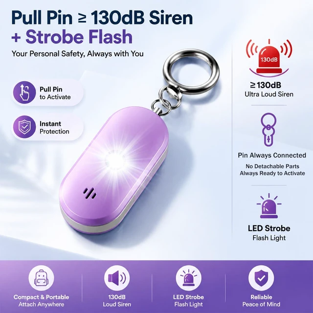 Alt view image 5 of 7 - Personal Safety Alarm for Women, 130dB Rechargeable Keychain Alarm with Bluetooth SOS Alerts, Dual Speakers, Strobe Light, Low Battery Reminder, USB-C Emergency Siren for Travel(Purple)