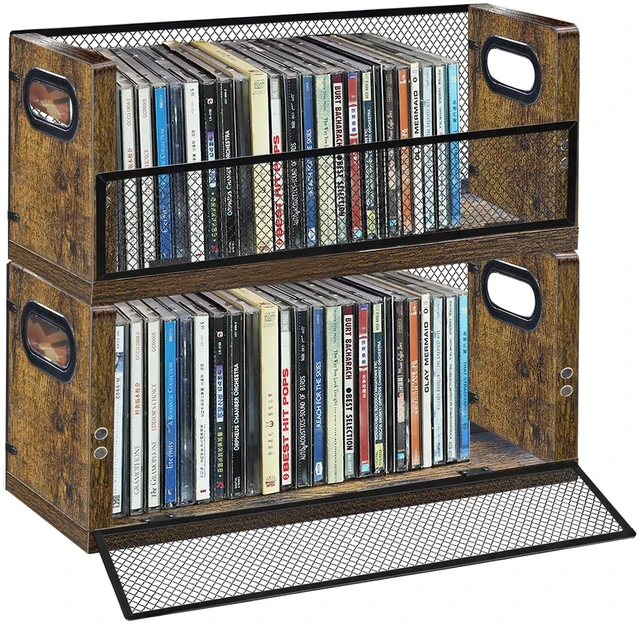 Main image of PUTNATRURE CD Storage Rack, 2 Pack Shelves Hold 76 CD Cases, Stackable CD Tower with Magnetic Opening Door for Easy Access, Desktop Music Organizer for Home and Office