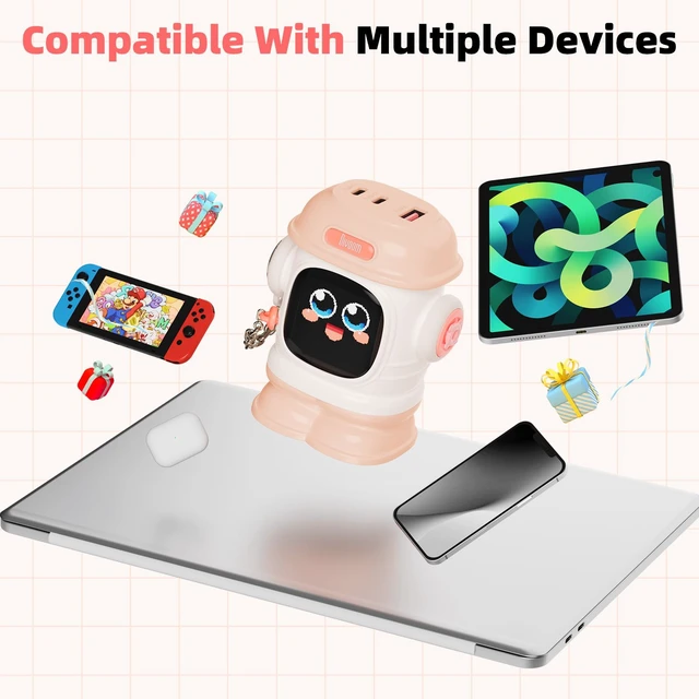 Alt view image 5 of 7 - Dipow 65W USB-C GaN Charger with Pixel Display, Foldable, Pink Compact Power Adapter for iPhone, Galaxy, Pixel, MacBook Air & iPad