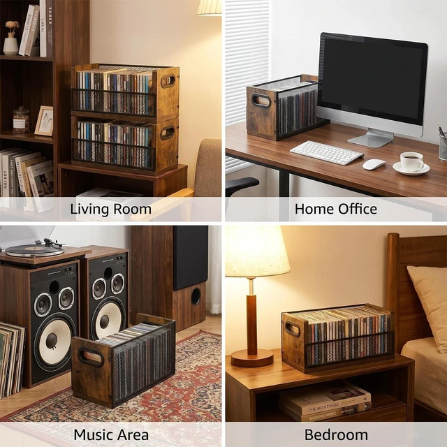 Alt view image 6 of 7 - PUTNATRURE CD Storage Rack, 2 Pack Shelves Hold 76 CD Cases, Stackable CD Tower with Magnetic Opening Door for Easy Access, Desktop Music Organizer for Home and Office