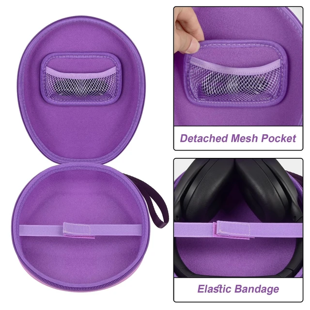 Alt view image 3 of 7 - Hard Headphone Case for JBL/for Sony/for Beats/for Anker for Bose/ for Apple/ for JLab, Elastic Strap, Mesh Pocket, Nylon, Home, Travel, Luggage, Commuting, Case Only, Purple