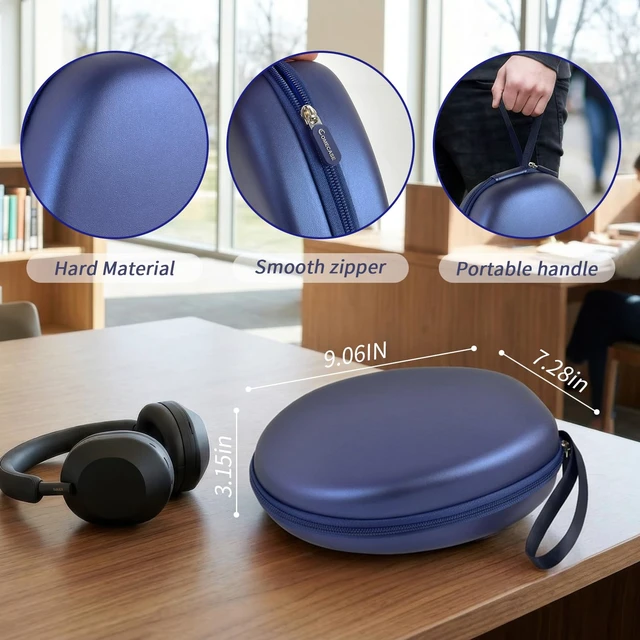 Alt view image 4 of 7 - Hard Headphone Case for JBL/for Sony/for Beats/for Anker for Bose/ for Apple/ for JLab, Elastic Strap, Mesh Pocket, Nylon, Home, Travel, Luggage, Commuting, Case Only, Blue