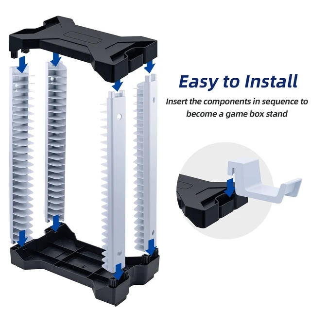 Alt view image 5 of 7 - Video Game Storage Stand Tower for PS5/PS4/NS Switch/Switch2/Xbox, Video Game Disk Storage & Controller Headset Holder Kit, Game Disc Holder Vertical Stand Organizer Tower