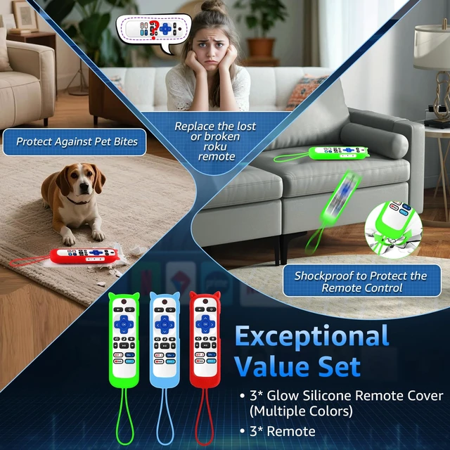 Alt view image 4 of 7 - (Pack of 3) Replacement Remote Only for Roku TV with Soft Protective Cover Remote for TCL/Onn/Hisense/Sharp/Element/Philips Roku Smart TV (Elegant White)Remote BackupNo SetupGlow in The Dark
