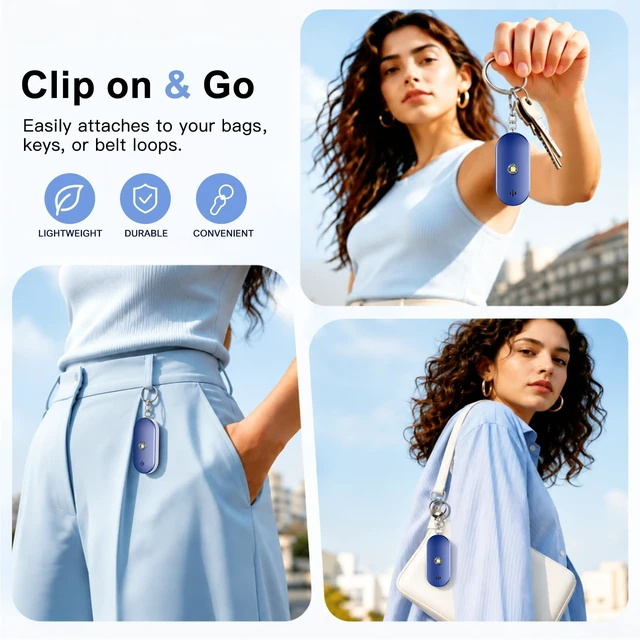 Alt view image 3 of 7 - Personal Safety Alarm for Women, 130dB Rechargeable Keychain Alarm with Bluetooth SOS, Dual Speakers, LED Strobe, USB-C Charging, Low Power Reminder for Campus, Walking, Travel, (Blue)