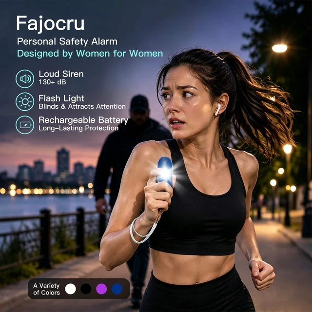Alt view image 4 of 7 - Personal Safety Alarm for Women, 130dB Rechargeable Keychain Alarm with Bluetooth SOS, Dual Speakers, LED Strobe, USB-C Charging, Low Power Reminder for Campus, Walking, Travel, (Blue)