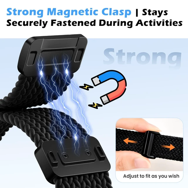 Alt view image 5 of 7 - Band Compatible with Coros Pace 4/3 Apex 2 Pro/Apex Pro - Stretchy One-click quick release stretchy nylon braid strap with magnetic clasp. Breathable & comfortable. Fits Apex 46mm