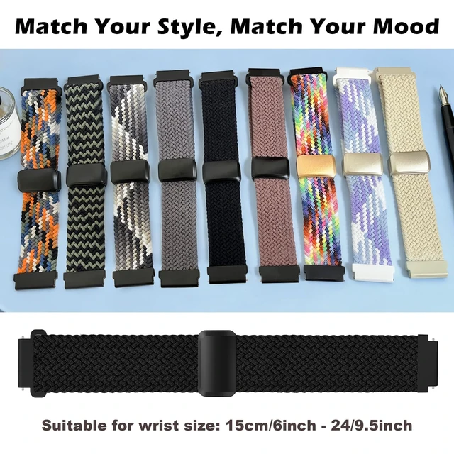Alt view image 6 of 7 - Band Compatible with Coros Pace 4/3 Apex 2 Pro/Apex Pro - Stretchy One-click quick release stretchy nylon braid strap with magnetic clasp. Breathable & comfortable. Fits Apex 46mm
