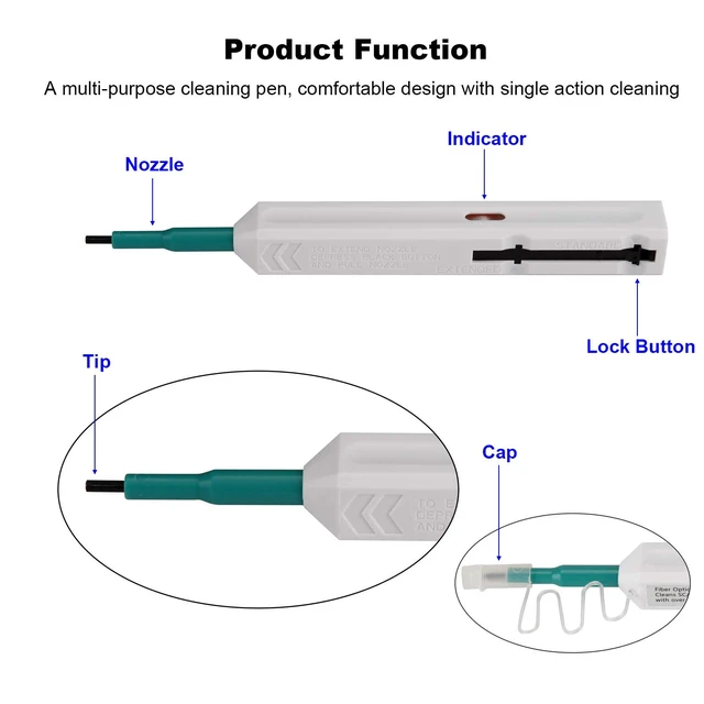 Alt view image 2 of 5 - Fiber Optic Cleaning Pen, SC/FC/ST 2.5mm Ferrule Connectors Fiber Cleaner, Cleans Over 800 Times
