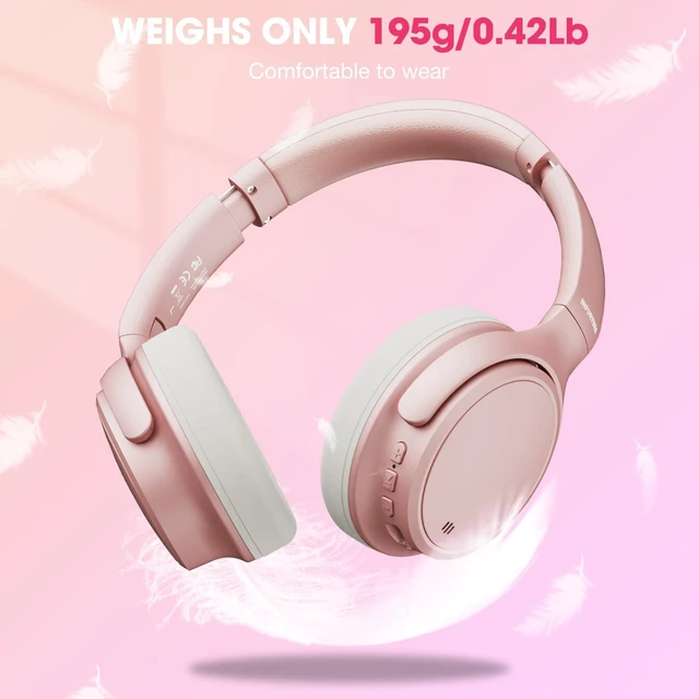 Alt view image 7 of 7 - H1 Plus Doubly Fed Hybrid Active Noise Cancelling Headphones with EQ ModeWireless Over Ear Bluetooth Headphones with 4 Microphone, 90H Playtime,Lightweight for Home Travel Office(Pink)