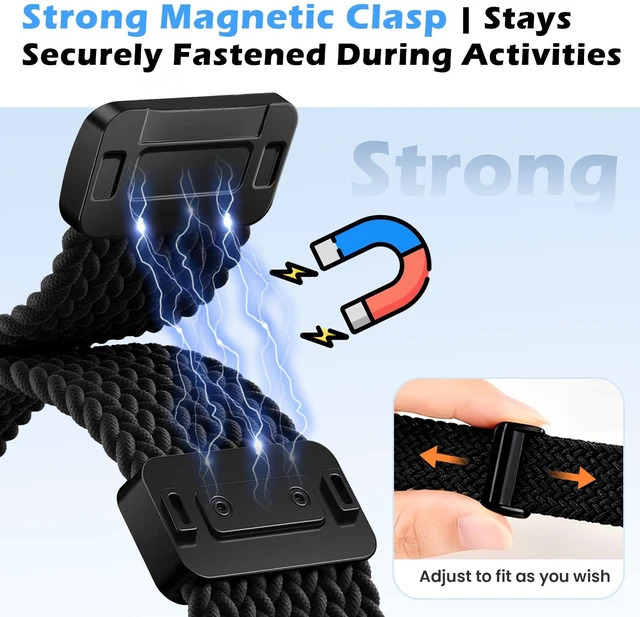 Alt view image 4 of 7 - Band Compatible with Coros Pace 4/3 Apex 2 Pro/Apex Pro - Stretchy One-click quick release stretchy nylon braid strap with magnetic clasp. Breathable & comfortable. Fits Apex 46mm