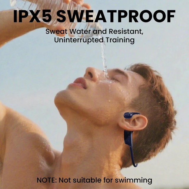 Alt view image 7 of 7 - Open-Ear Bluetooth Bone Conduction Sport Headphones Sweat Resistant Wireless Earphones Open Ear Earbuds Wireless Bluetooth Headset with Mic for Fitness Workouts Running,Built-in Mic, Blue