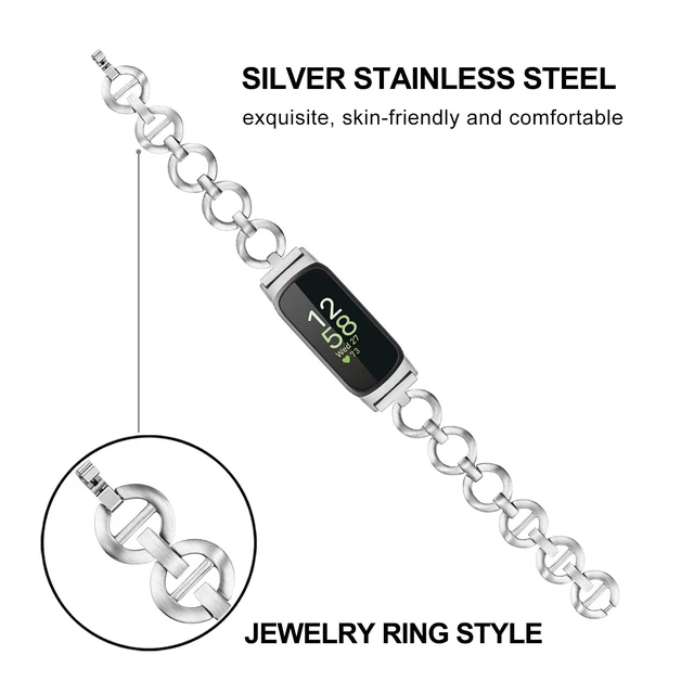 Alt view image 4 of 7 - Women Band for Fitbit Inspire 3 / Inspire 2 HR Dressy Jewelry Stainless Steel Strap