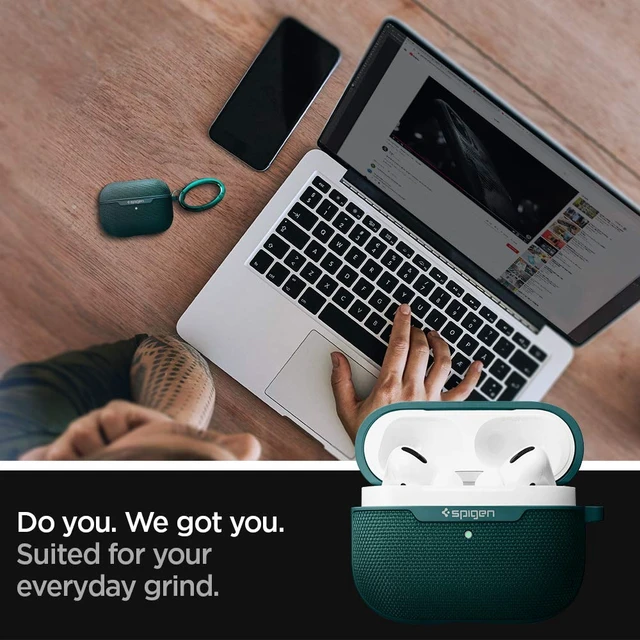 Alt view image 3 of 7 - Urban Fit Designed for AirPods Pro Case (2019) Premium Fabric, Carabiner Included, Wireless Charging Compatible, Midnight Green
