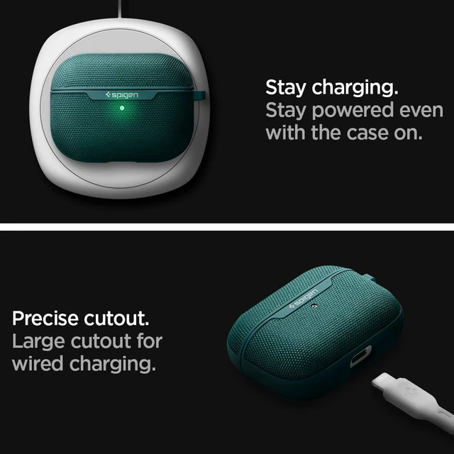 Alt view image 5 of 7 - Urban Fit Designed for AirPods Pro Case (2019) Premium Fabric, Carabiner Included, Wireless Charging Compatible, Midnight Green
