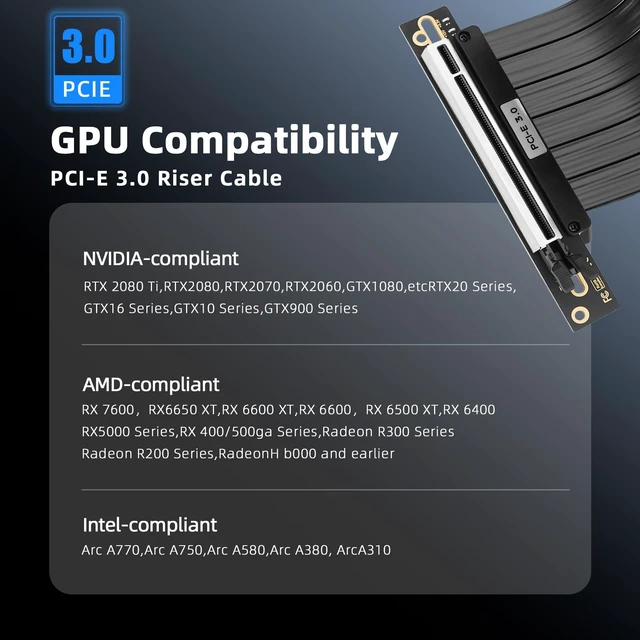 Alt view image 2 of 7 - PCIe 3.0 x16 Riser Cable 200mm 90° Right-Angle GPU Extender 32GB/s Full Bandwidth, Stable for RTX 3070/3060/GTX 1660; Windows/Linux Driver-Free; Individual Lane EMI Shielding