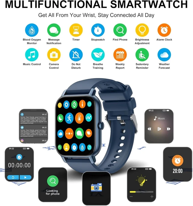 Alt view image 4 of 7 - Smart Watch for Men Women (Answer/Make Calls), 1.85" HD fitness tracker, 110+ Sport Modes smartwatch with Heart Rate Sleep Monitor Step Counter, pedometer, IP68 Waterproof, Compatible with Android iOS