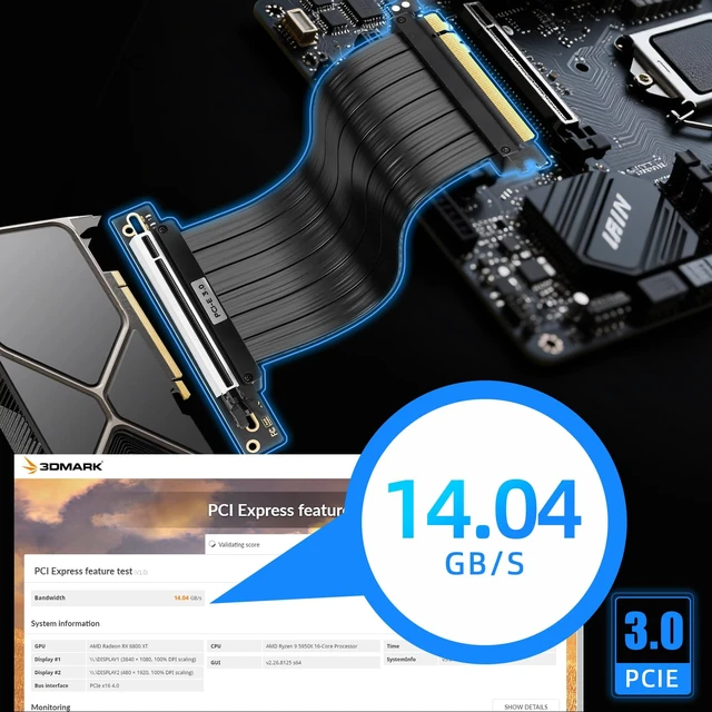Alt view image 3 of 7 - PCIe 3.0 x16 Riser Cable 200mm 90° Right-Angle GPU Extender 32GB/s Full Bandwidth, Stable for RTX 3070/3060/GTX 1660; Windows/Linux Driver-Free; Individual Lane EMI Shielding