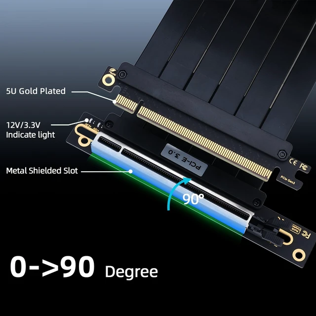 Alt view image 6 of 7 - PCIe 3.0 x16 Riser Cable 200mm 90° Right-Angle GPU Extender 32GB/s Full Bandwidth, Stable for RTX 3070/3060/GTX 1660; Windows/Linux Driver-Free; Individual Lane EMI Shielding