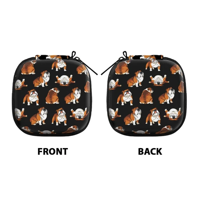 Alt view image 2 of 6 - Portable Wireless Headphone Case, Earphone Storage Bag Carrying Case, Earbud Holder with Black Carabiner Compatible with Airpods - English Bulldog Funny Playful Postures Black