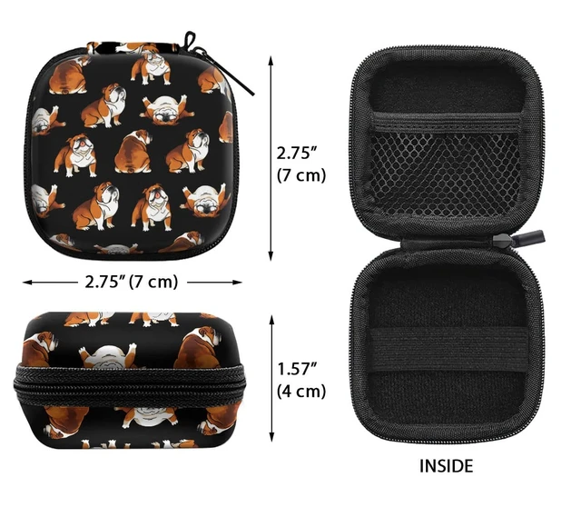 Alt view image 3 of 6 - Portable Wireless Headphone Case, Earphone Storage Bag Carrying Case, Earbud Holder with Black Carabiner Compatible with Airpods - English Bulldog Funny Playful Postures Black