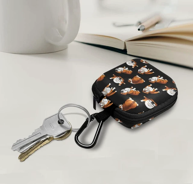 Alt view image 6 of 6 - Portable Wireless Headphone Case, Earphone Storage Bag Carrying Case, Earbud Holder with Black Carabiner Compatible with Airpods - English Bulldog Funny Playful Postures Black