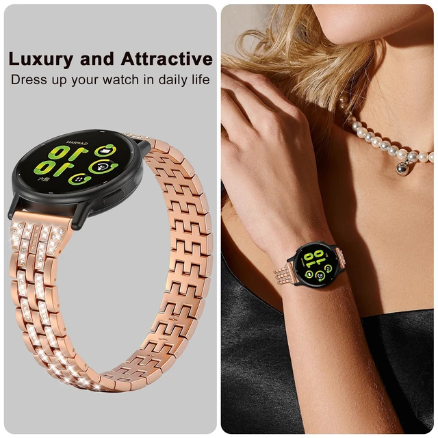 Alt view image 2 of 7 - 18mm Bling Metal Compatible with Garmin Venu 4 41mm Watch Band/Venu 3S 41mm/Vivoactive 4S/Vivomove 3S/Venu 2S/Forerunner 255S 265S, Metal Rhinestone Bling Bracelet Wristband for Women Men
