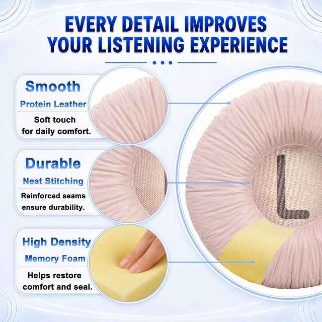 Alt view image 5 of 7 - Replacement Ear Pads for JBL Tune 600(T600BTNC 600BTNC)/660(T660NC 660NC)/670(T670NC 670NC) Headphone, Extra Thick Cushions, Ear Cups Cover, Textured PU LeatherMemory Foam Headset Earpads (Pink)
