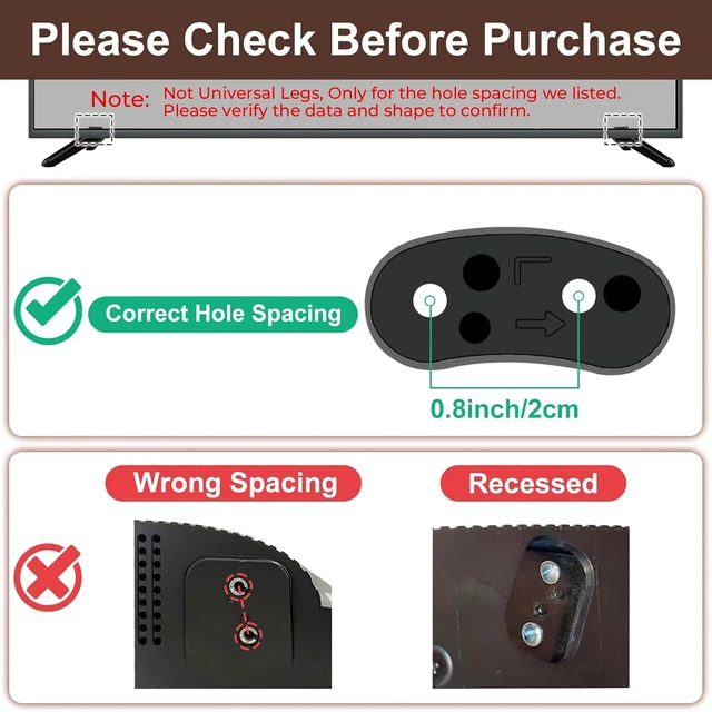 Alt view image 2 of 7 - TV Stand Legs Only for 32 40 42 43 45 49 50 Inch Screens TVs Listed Not Universal, Table Top TV Stand Legs Replacement with Screws, No Drilling, Easy Installation, Black