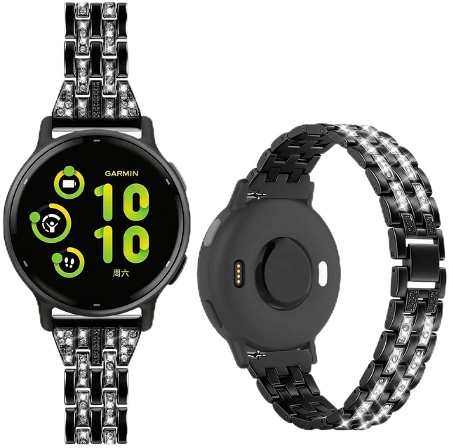 Main image of 18mm Bling Metal Compatible with Garmin Venu 4 41mm Watch Band/Venu 3S 41mm/Vivoactive 4S/Vivomove 3S/Venu 2S/Forerunner 255S 265S, Metal Rhinestone Bling Bracelet Wristband for Women Men