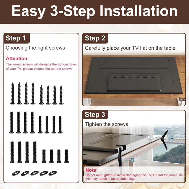Alt view image 5 of 7 - TV Stand Legs Only for 32 40 42 43 45 49 50 Inch Screens TVs Listed Not Universal, Table Top TV Stand Legs Replacement with Screws, No Drilling, Easy Installation, Black