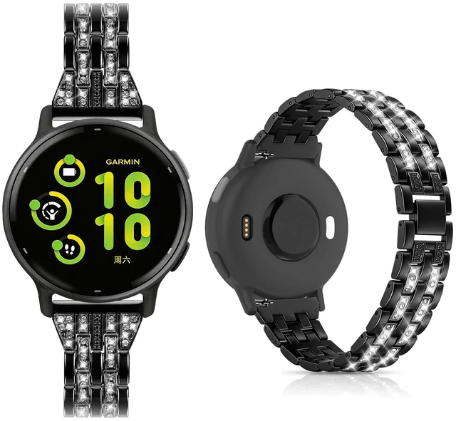 Main image of 20mm Bling Metal Compatible with Garmin Vivoactive 6 Watch Bands/5/3/3 Music/Venu Sq 2/Forerunner 55/165/245/645,Metal Rhinestone Bling Bracelet Wristband for Women Men