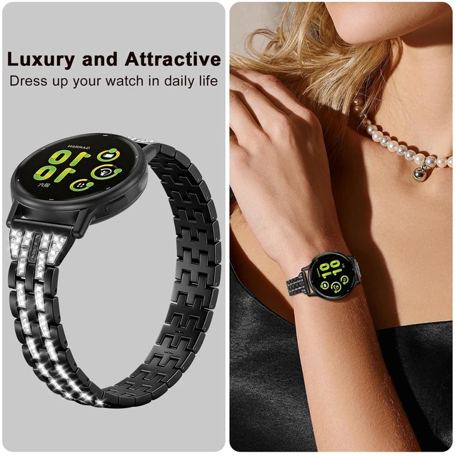 Alt view image 2 of 7 - 18mm Bling Metal Compatible with Garmin Venu 4 41mm Watch Band/Venu 3S 41mm/Vivoactive 4S/Vivomove 3S/Venu 2S/Forerunner 255S 265S, Metal Rhinestone Bling Bracelet Wristband for Women Men