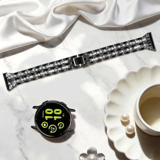 Alt view image 4 of 7 - 18mm Bling Metal Compatible with Garmin Venu 4 41mm Watch Band/Venu 3S 41mm/Vivoactive 4S/Vivomove 3S/Venu 2S/Forerunner 255S 265S, Metal Rhinestone Bling Bracelet Wristband for Women Men