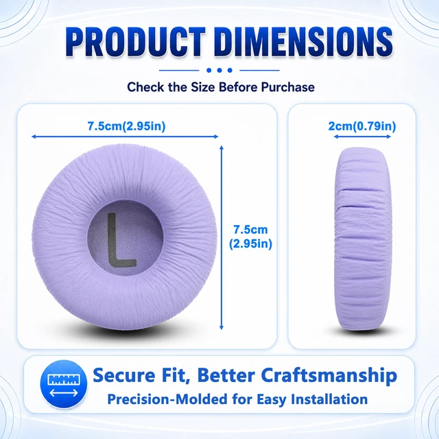 Alt view image 6 of 7 - Replacement Ear Pads for JBL Tune 600(T600BTNC 600BTNC)/660(T660NC 660NC)/670(T670NC 670NC) Headphone, Extra Thick Cushions, Ear Cups Cover, Textured PU LeatherMemory Foam Headset Earpads (Purple)