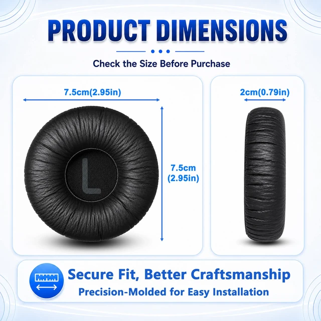 Alt view image 6 of 7 - Replacement Ear Pads for JBL Tune 600(T600BTNC 600BTNC)/660(T660NC 660NC)/670(T670NC 670NC) Headphone, Extra Thick Cushions, Ear Cups Cover, Textured PU LeatherMemory Foam Headset Earpads (Black)