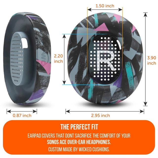 Alt view image 6 of 7 - SweatZ Ace - Patented Earpad Sweat Covers for Sonos Ace Headphones Made by Wicked Cushions Made with Premium Silicone, Sweatproof & Easily Washable 90's Black