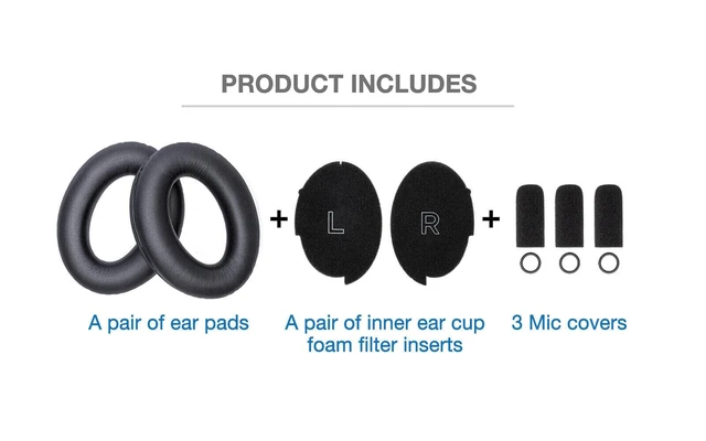 Alt view image 4 of 7 - Replacement Ear Pads & 3 Mic Covers for Bose A30 Aviation Headset Complete refresh kit: earpads with memory foam, 3 mic covers, inner foam inserts