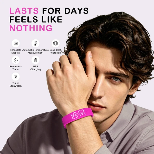 Alt view image 3 of 7 - Vibrating Alarm Wristband, Silent Waterproof Watch with Temperature Detection, USB Rechargeable for Heavy Sleepers Students Sports