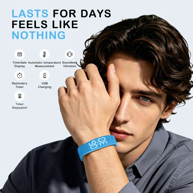 Alt view image 4 of 7 - Vibrating Alarm Wristband, Silent Waterproof Watch with Temperature Detection, USB Rechargeable for Heavy Sleepers Students Sports