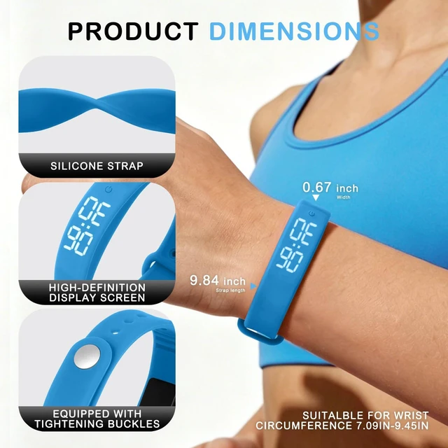Alt view image 6 of 7 - Vibrating Alarm Wristband, Silent Waterproof Watch with Temperature Detection, USB Rechargeable for Heavy Sleepers Students Sports