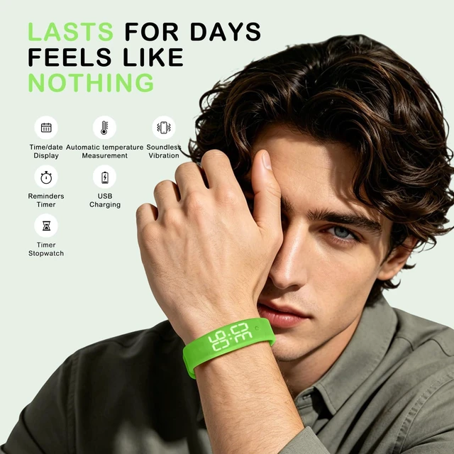 Alt view image 4 of 7 - Vibrating Alarm Wristband, Silent Waterproof Watch with Temperature Detection, USB Rechargeable for Heavy Sleepers Students Sports