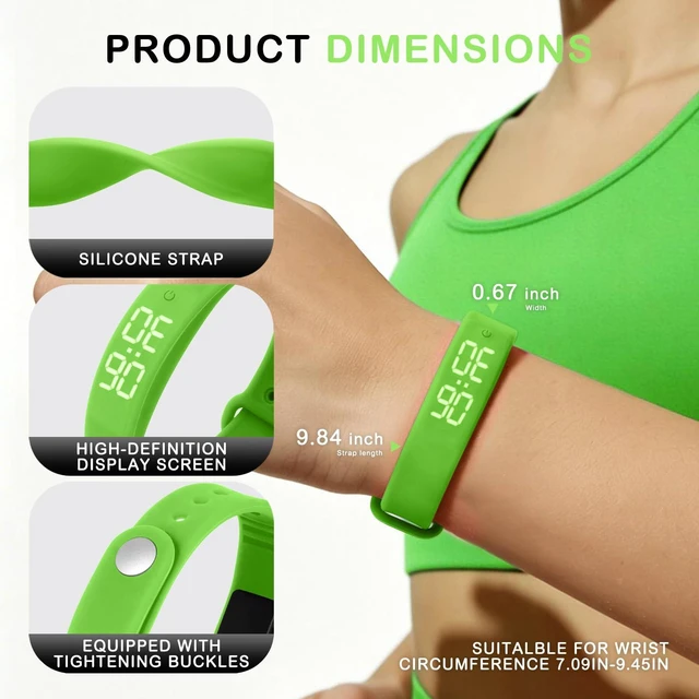 Alt view image 6 of 7 - Vibrating Alarm Wristband, Silent Waterproof Watch with Temperature Detection, USB Rechargeable for Heavy Sleepers Students Sports