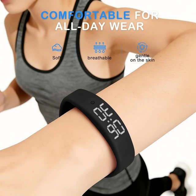 Alt view image 2 of 7 - Vibrating Alarm Wristband, Silent Waterproof Watch with Temperature Detection, USB Rechargeable for Heavy Sleepers Students Sports
