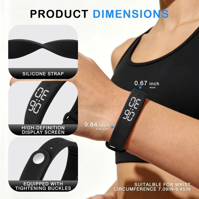 Alt view image 6 of 7 - Vibrating Alarm Wristband, Silent Waterproof Watch with Temperature Detection, USB Rechargeable for Heavy Sleepers Students Sports